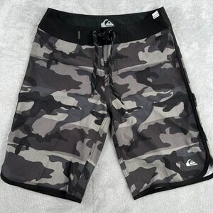 Quiksilver Camo Board Shorts 29 Grey Men Surf Beach Swim Trunks Camouflage